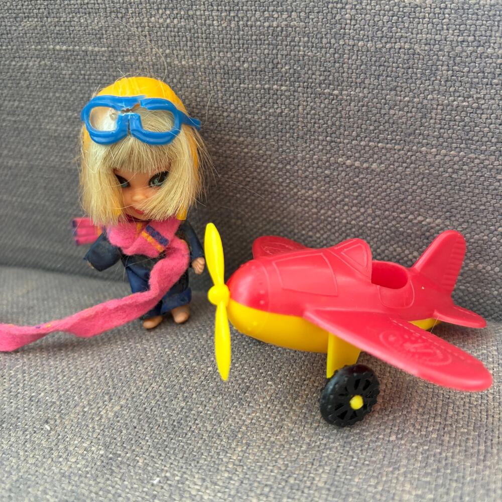 Vintage Liddle Kiddles Windy Fliddle Doll, Clothes, Airplane 1960s